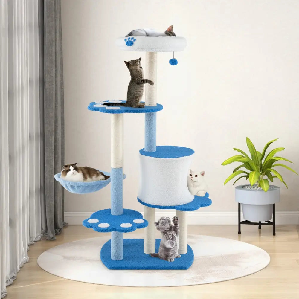54 Inches Tall Modern Cat Tree Tower for Indoor Cats-Blue - Blue - Cat Trees Condos & Scratchers