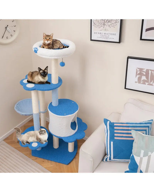 54 Inches Tall Modern Cat Tree Tower for Indoor Cats-Blue - Blue - Cat Trees Condos & Scratchers