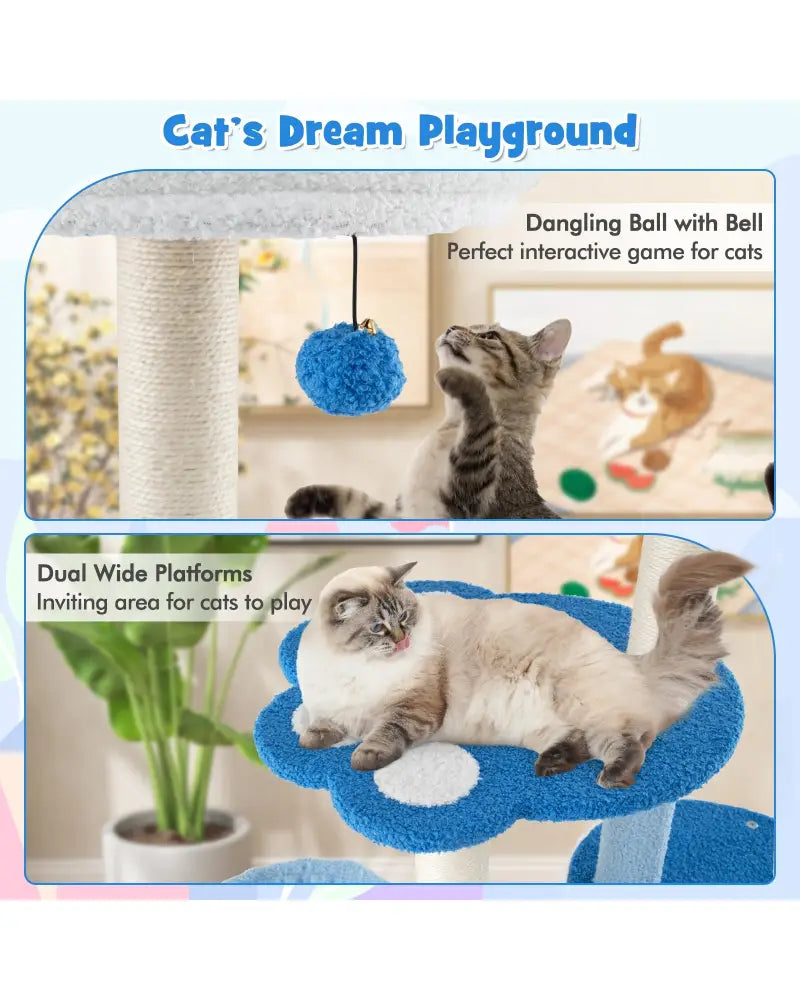 54 Inches Tall Modern Cat Tree Tower for Indoor Cats-Blue - Blue - Cat Trees Condos & Scratchers