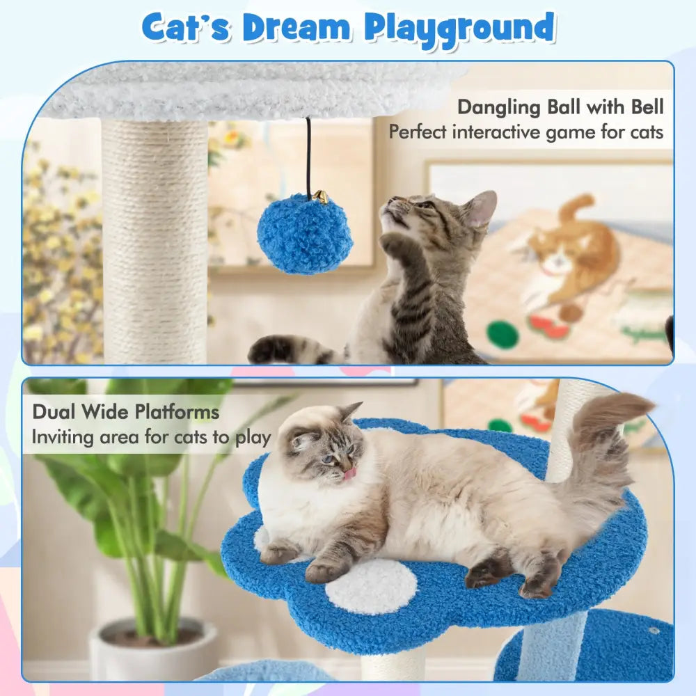 54 Inches Tall Modern Cat Tree Tower for Indoor Cats-Blue - Blue - Cat Trees Condos & Scratchers
