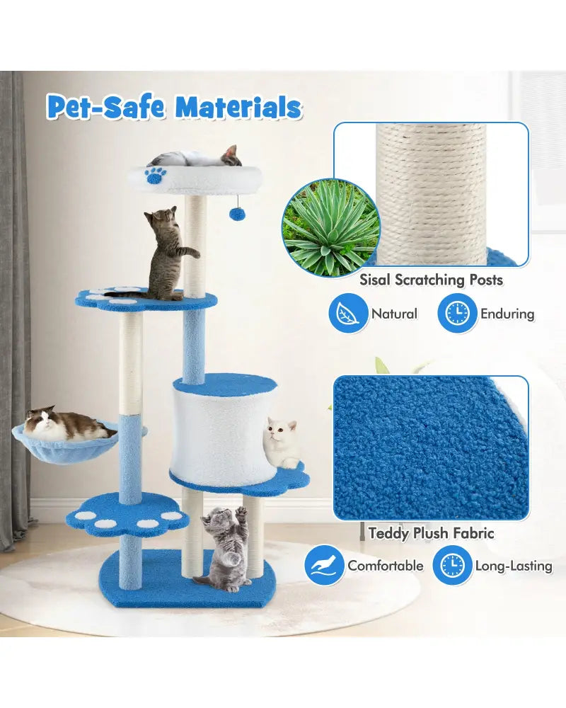 54 Inches Tall Modern Cat Tree Tower for Indoor Cats-Blue - Blue - Cat Trees Condos & Scratchers