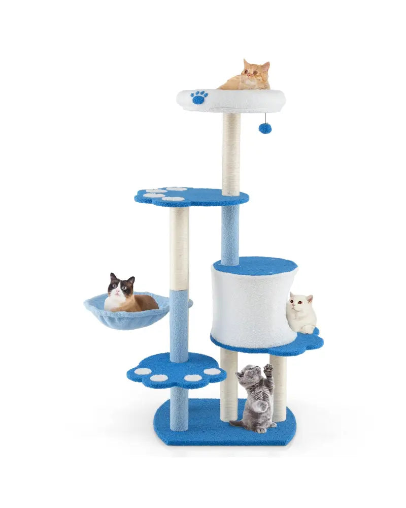 54 Inches Tall Modern Cat Tree Tower for Indoor Cats-Blue - Blue - Cat Trees Condos & Scratchers