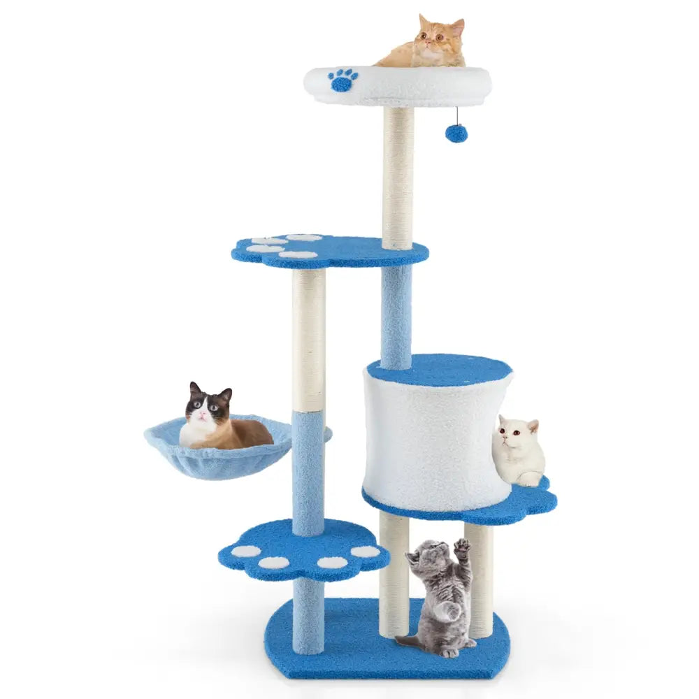 54 Inches Tall Modern Cat Tree Tower for Indoor Cats-Blue - Blue - Cat Trees Condos & Scratchers