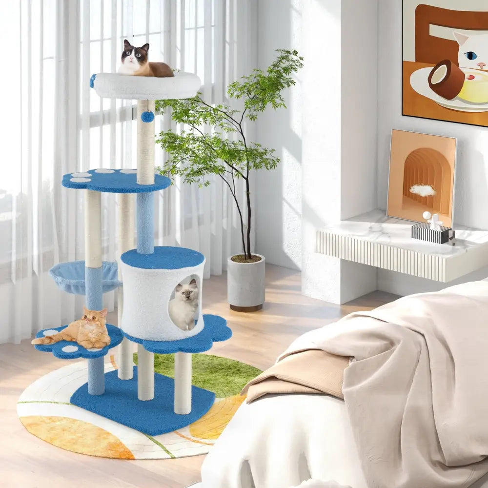 54 Inches Tall Modern Cat Tree Tower for Indoor Cats-Blue - Blue - Cat Trees Condos & Scratchers