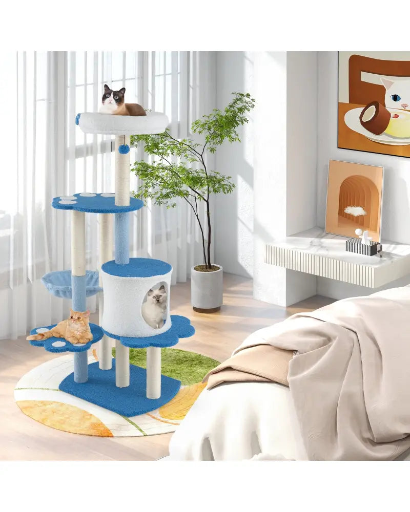 54 Inches Tall Modern Cat Tree Tower for Indoor Cats-Blue - Blue - Cat Trees Condos & Scratchers