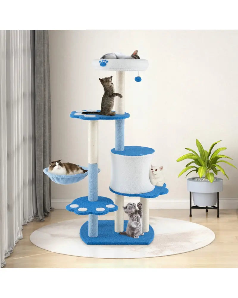 54 Inches Tall Modern Cat Tree Tower for Indoor Cats-Blue - Blue - Cat Trees Condos & Scratchers