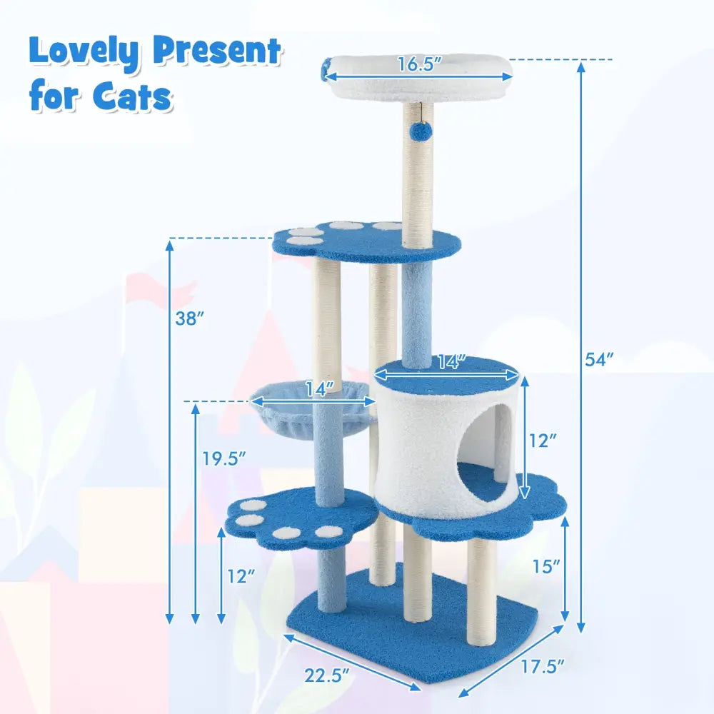 54 Inches Tall Modern Cat Tree Tower for Indoor Cats-Blue - Blue - Cat Trees Condos & Scratchers