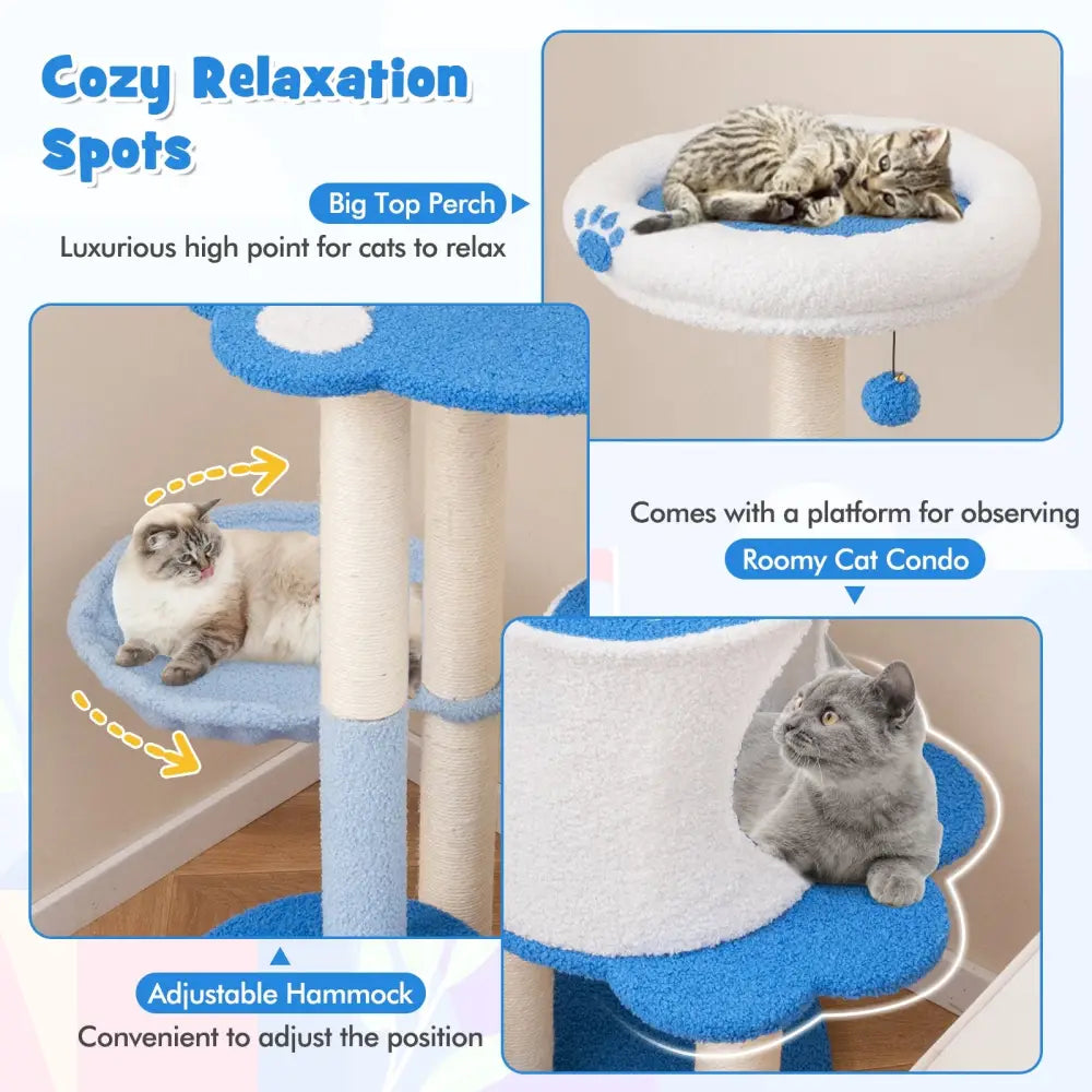 54 Inches Tall Modern Cat Tree Tower for Indoor Cats-Blue - Blue - Cat Trees Condos & Scratchers