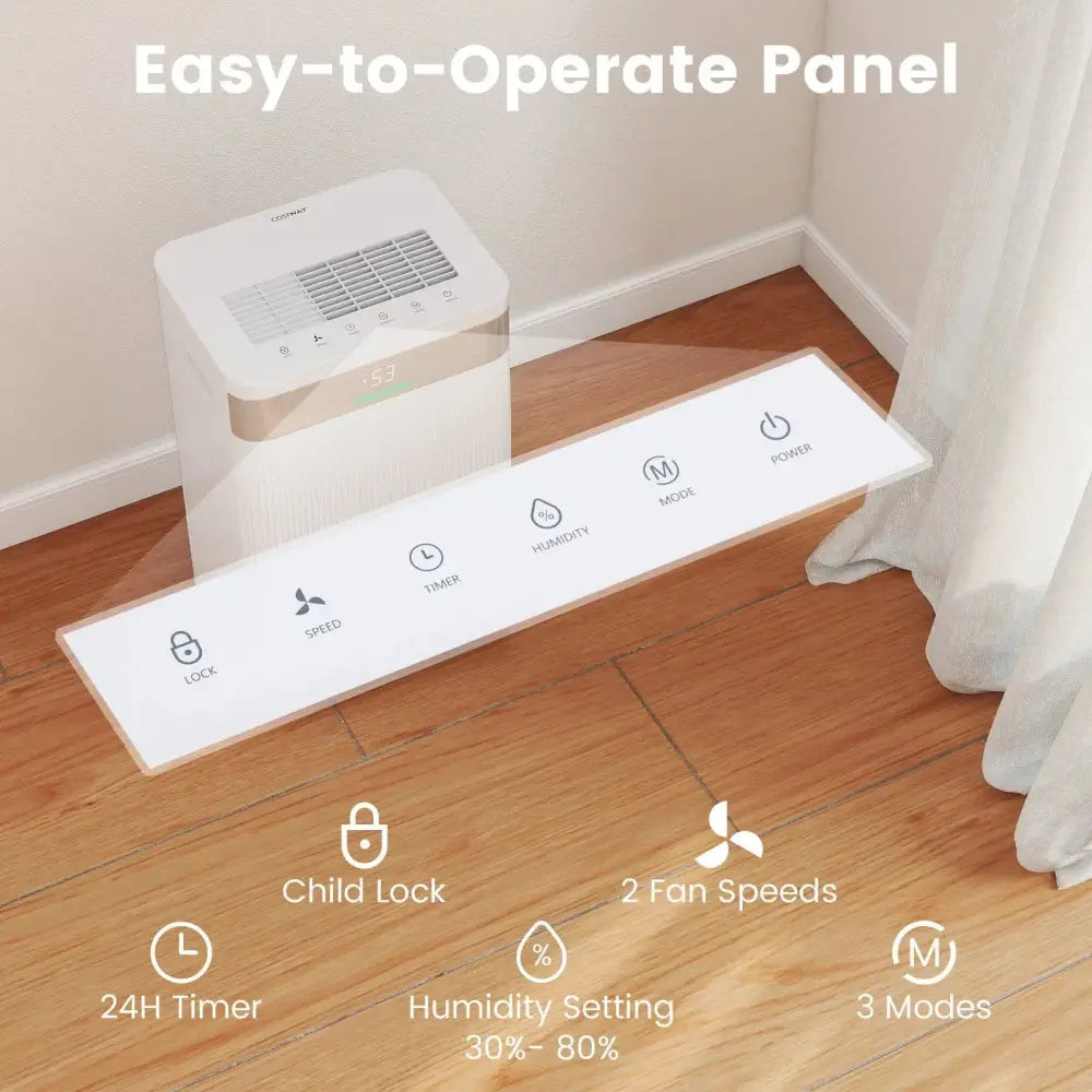 54 Pints Dehumidifier for Home 4500 Sq.Ft Dehumidifier-White Costway