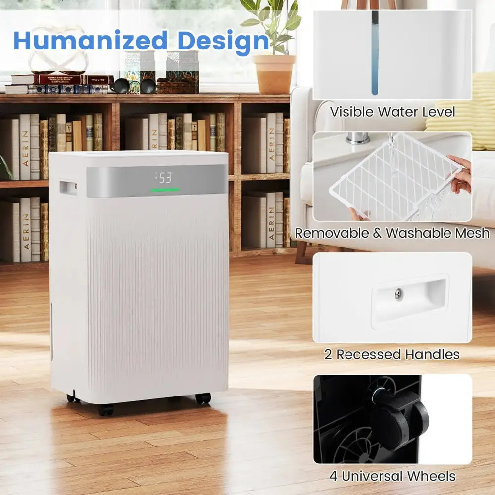 54 Pints Dehumidifier for Home 4500 Sq.Ft Dehumidifier-White Costway