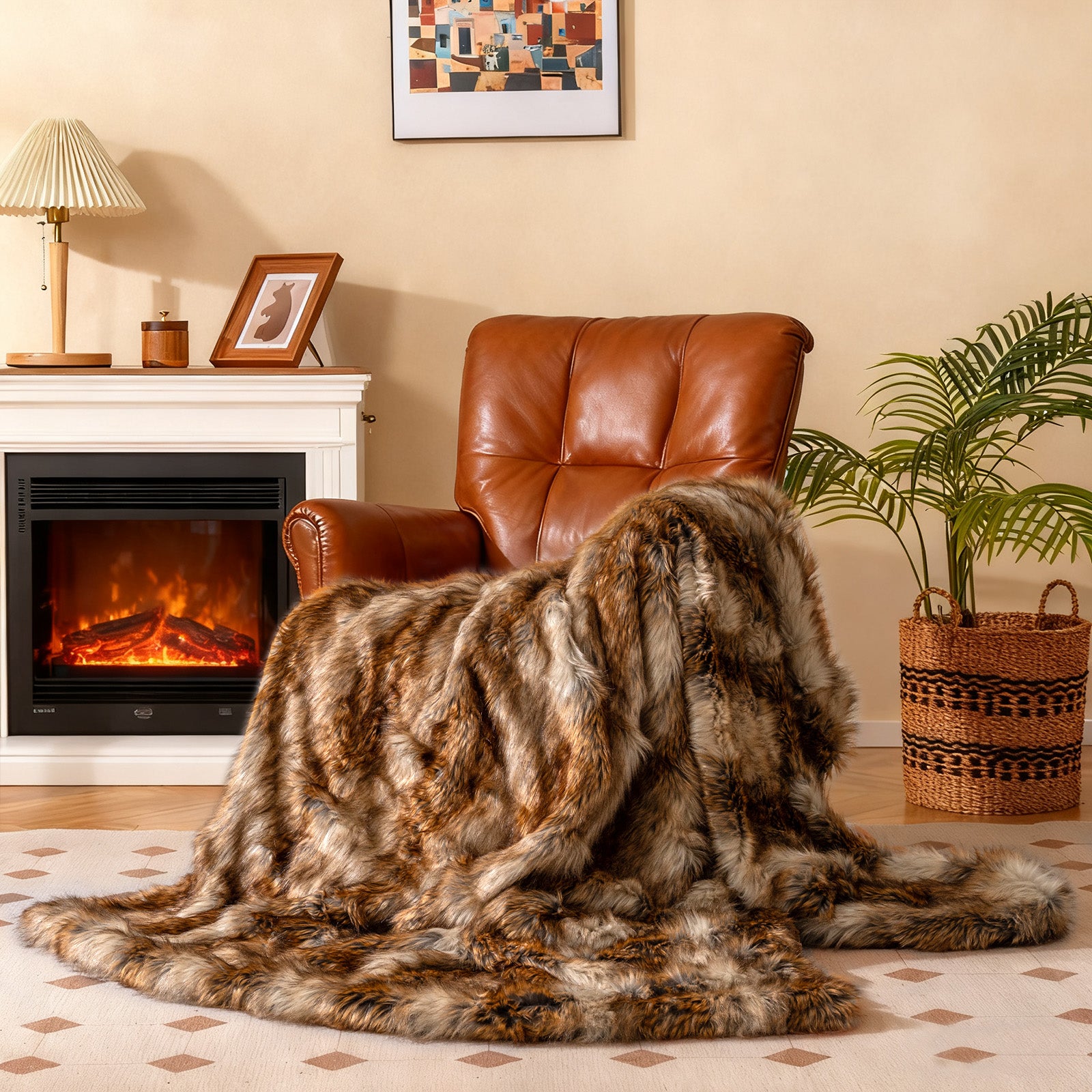 540GSM Soft Plush Fuzzy Luxury Faux Raccoon Fur Blanket for Bed-M
