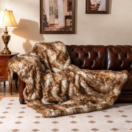 540GSM Soft Plush Fuzzy Luxury Faux Raccoon Fur Blanket for Bed-M Costway