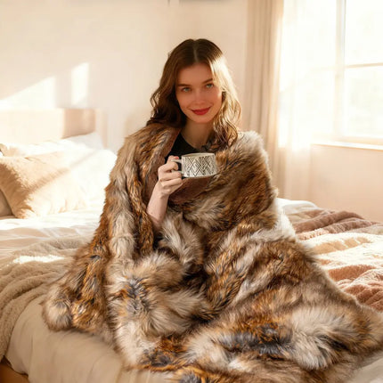 540GSM Soft Plush Fuzzy Luxury Faux Raccoon Fur Blanket for Bed-M Costway