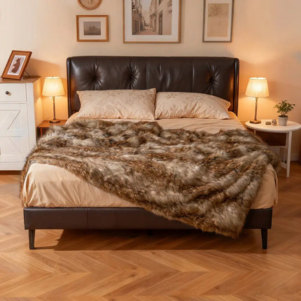 540GSM Soft Plush Fuzzy Luxury Faux Raccoon Fur Blanket for Bed-M Costway