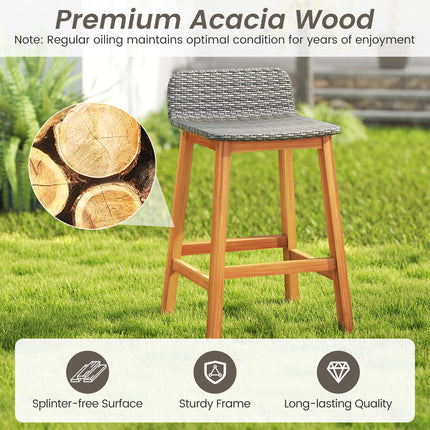 Solid Acacia Wood Bar Stools Set of 2 with Backrests and Footrests for Porch-Gray