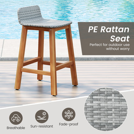 Solid Acacia Wood Bar Stools Set of 2 with Backrests and Footrests for Porch-Gray