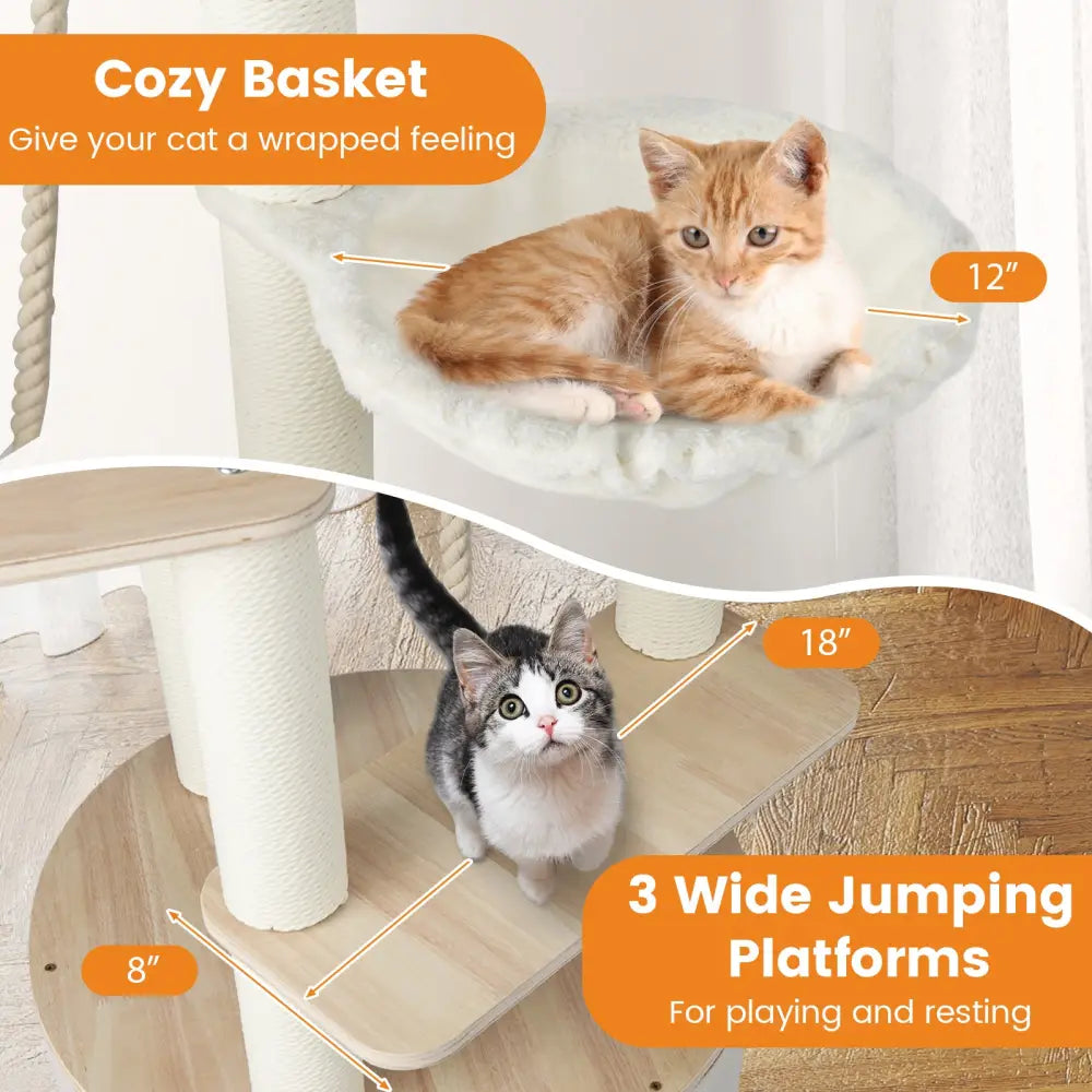 55.5 Inches Tall Wooden Cat Tree with Washable Plush Cushions for Indoor Cats - Cat Trees Condos & Scratchers