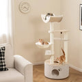 55.5 Inches Tall Wooden Cat Tree with Washable Plush Cushions for Indoor Cats - Cat Trees Condos & Scratchers