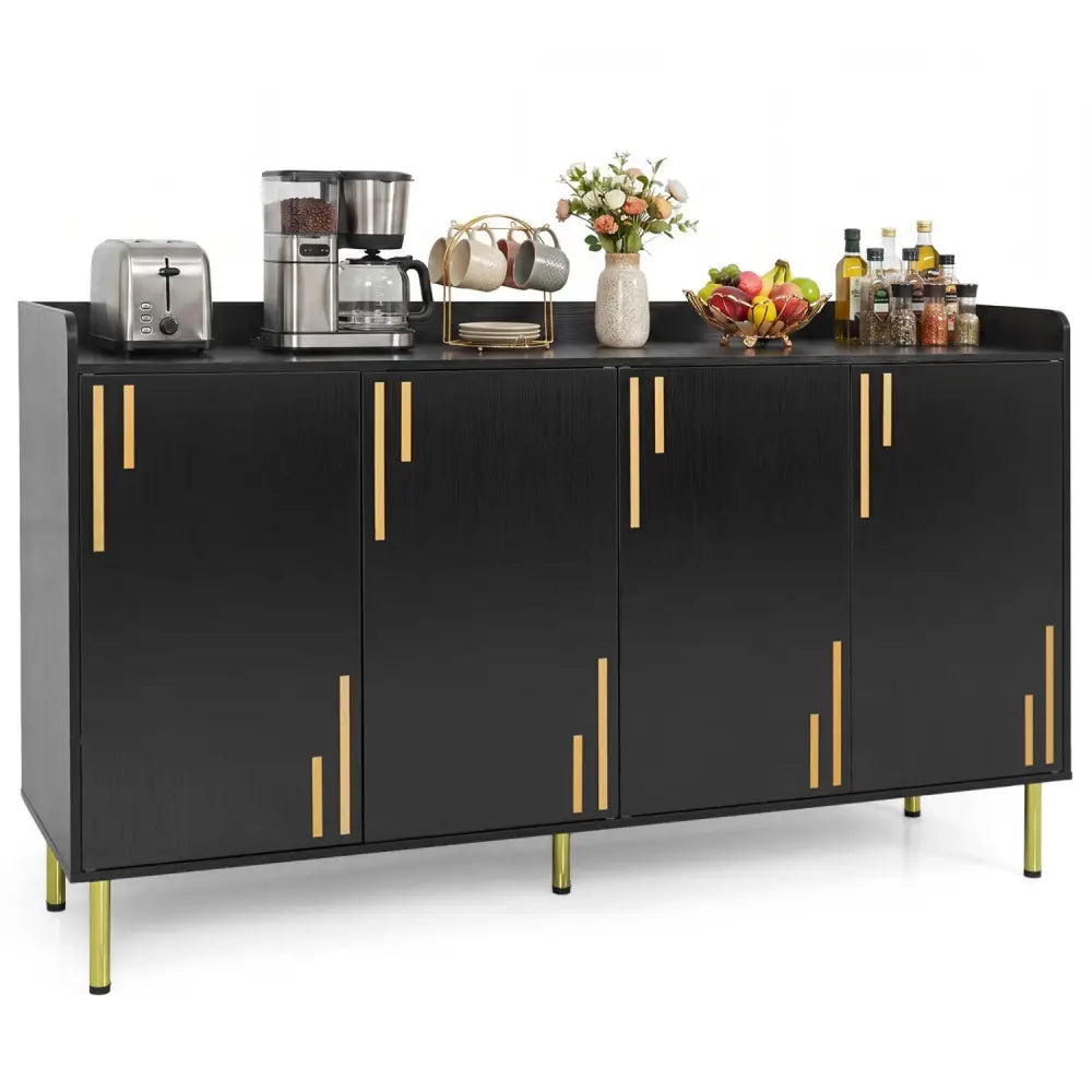 55’’ Buffet Cabinet with 4 Doors and 5 Metal Legs Modern Credenza-Black - Black - Sideboards Cabinets & Buffets