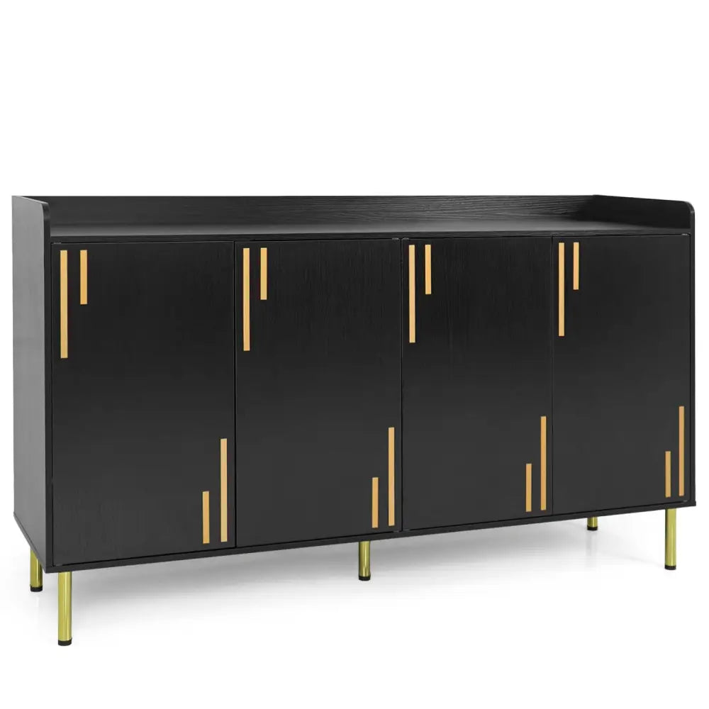 55’’ Buffet Cabinet with 4 Doors and 5 Metal Legs Modern Credenza-Black - Black - Sideboards Cabinets & Buffets