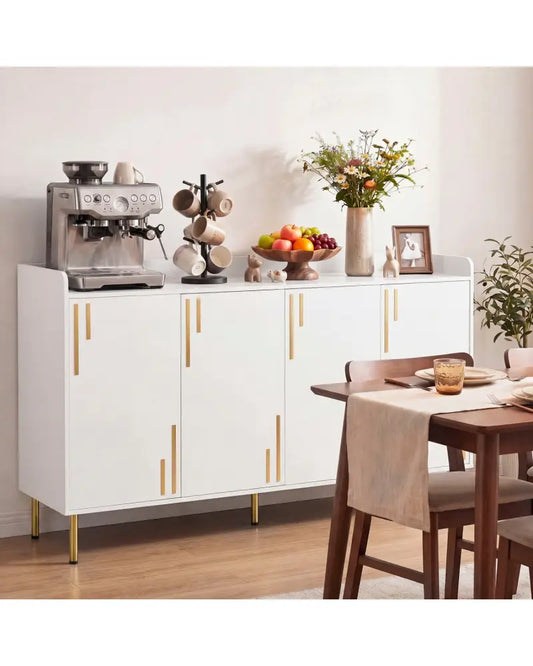 55’’ Buffet Cabinet with 4 Doors and 5 Metal Legs Modern Credenza-White - White - Sideboards Cabinets & Buffets