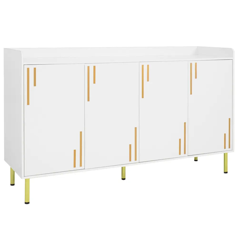 55’’ Buffet Cabinet with 4 Doors and 5 Metal Legs Modern Credenza-White - White - Sideboards Cabinets & Buffets