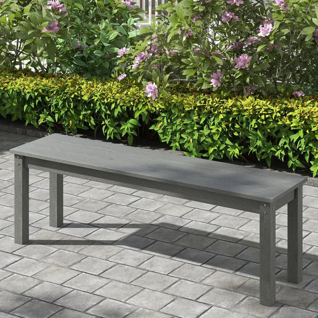 55’’ HDPE Outdoor Bench 2-3 People Weatherproof Backless Patio Garden Bench-Gray - Gray - Outdoor Benches