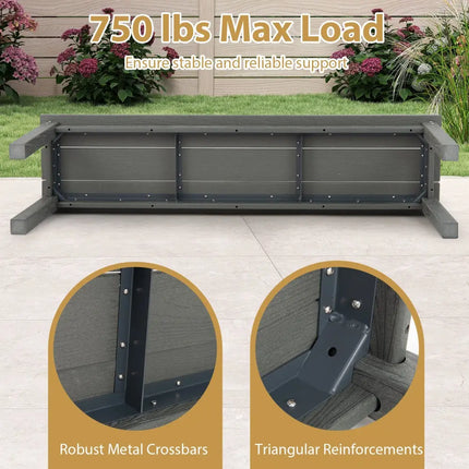 55’’ HDPE Outdoor Bench 2-3 People Weatherproof Backless Patio Garden Bench-Gray - Gray - Outdoor Benches