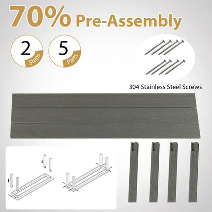55’’ HDPE Outdoor Bench 2-3 People Weatherproof Backless Patio Garden Bench-Gray - Gray - Outdoor Benches
