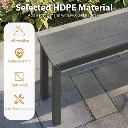 55’’ HDPE Outdoor Bench 2-3 People Weatherproof Backless Patio Garden Bench-Gray - Gray - Outdoor Benches