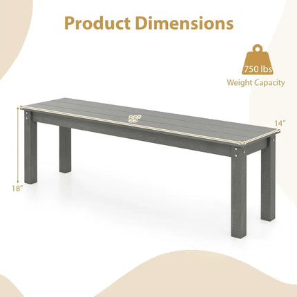 55’’ HDPE Outdoor Bench 2-3 People Weatherproof Backless Patio Garden Bench-Gray - Gray - Outdoor Benches