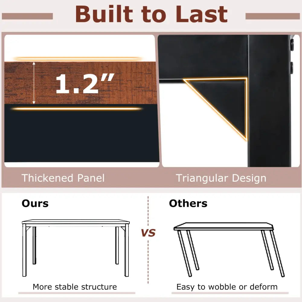 55 Inch Conference Table with Heavy-duty Metal Frame-Brown - Brown - Writing Desks