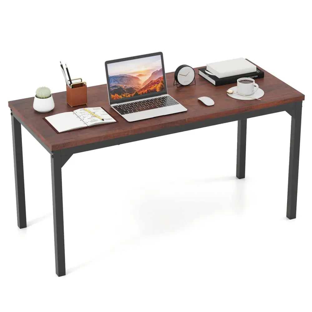 55 Inch Conference Table with Heavy-duty Metal Frame-Brown - Brown - Writing Desks