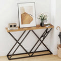 55 Inch Console Table with Solid Metal Frame and Storage-Wood - Wood - Console Tables