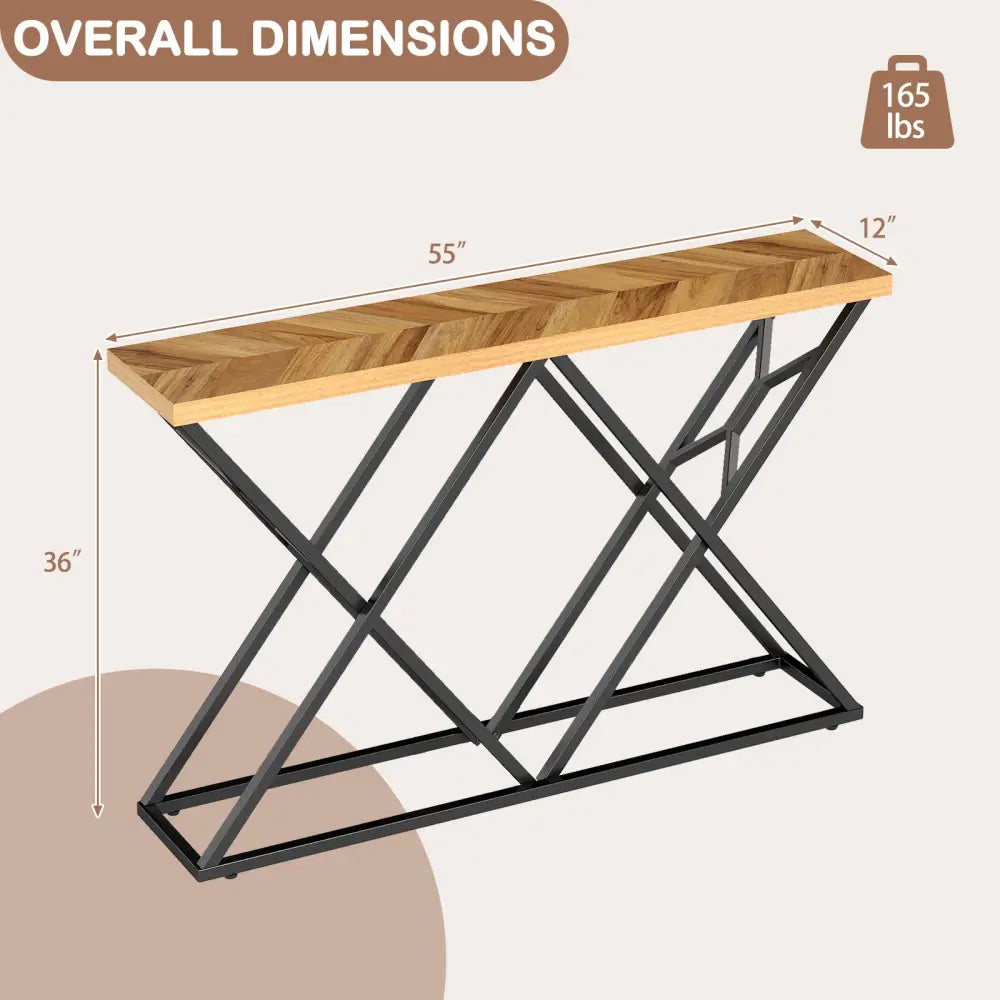 55 Inch Console Table with Solid Metal Frame and Storage-Wood - Wood - Console Tables