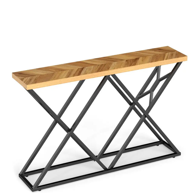 55 Inch Console Table with Solid Metal Frame and StorageWood - Oasis Home Essentials