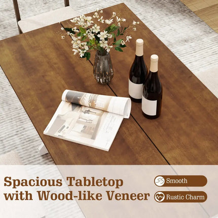 55 Inch Dining Table for 4-6 People Rectangular Kitchen Table with Solid Wood Trestle Base-Walnut Costway