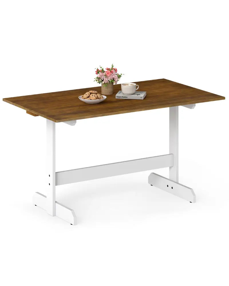 55 Inch Dining Table for 4-6 People Rectangular Kitchen Table with Solid Wood Trestle Base-Walnut - Walnut - Dining
