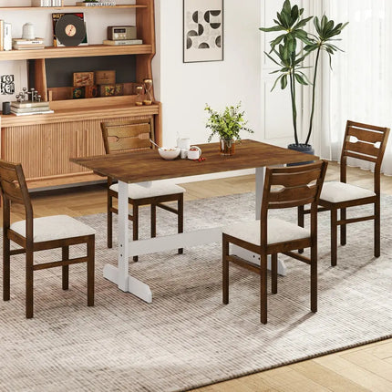 55 Inch Dining Table for 4-6 People Rectangular Kitchen Table with Solid Wood Trestle Base-Walnut Costway