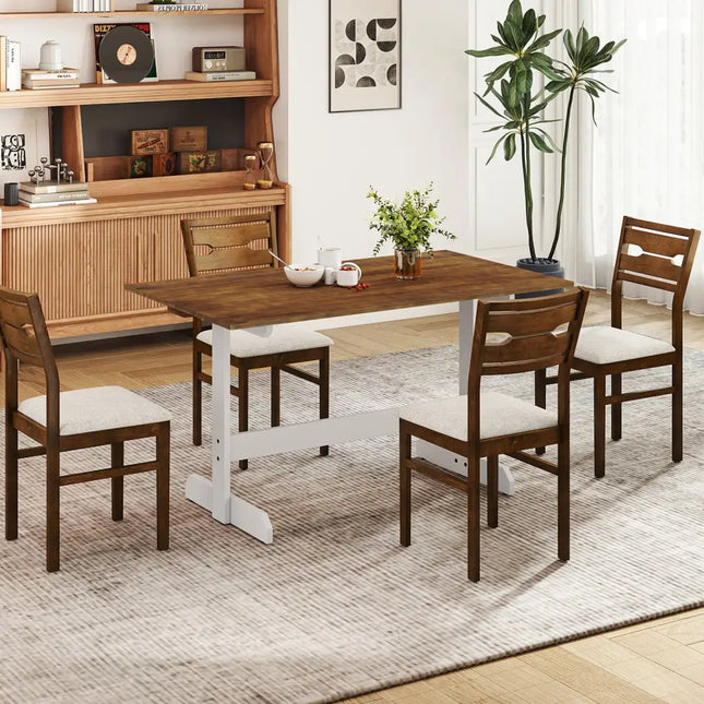 55 Inch Dining Table for 4-6 People Rectangular Kitchen Table with Solid Wood Trestle Base-Walnut Costway