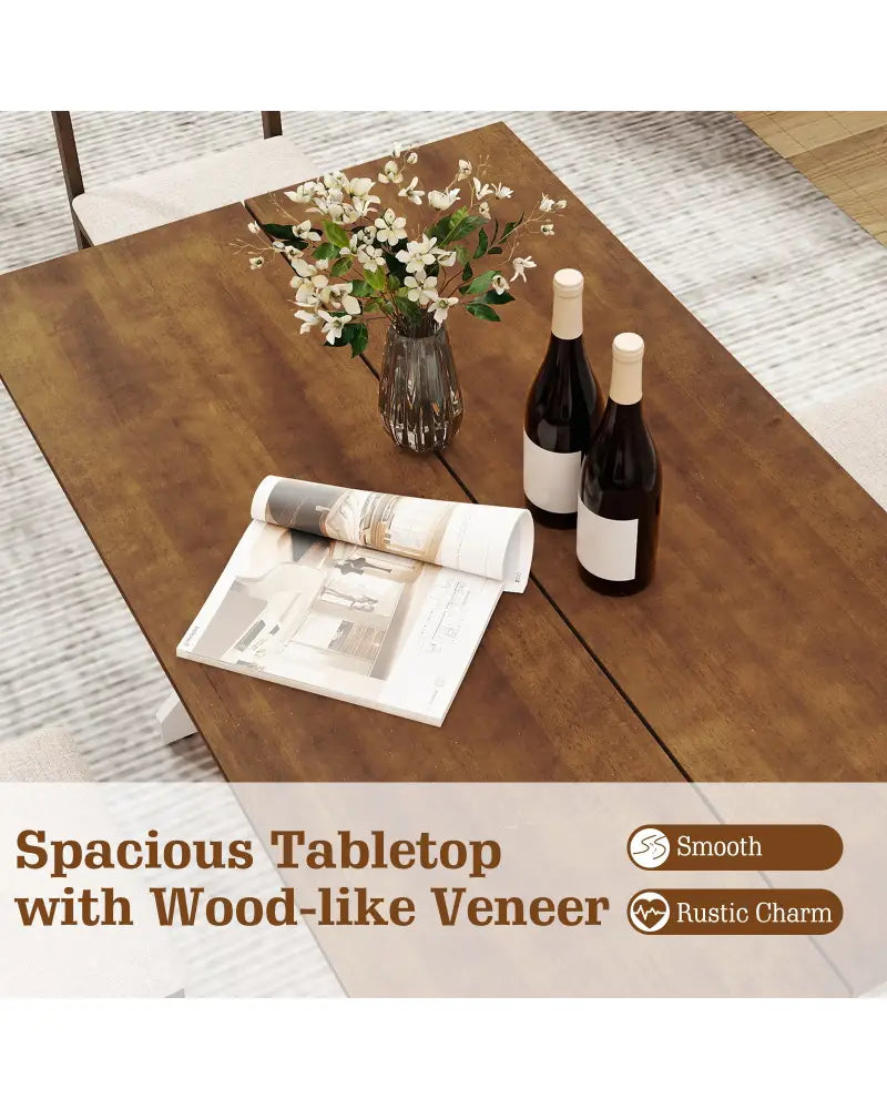 55 Inch Dining Table for 4-6 People Rectangular Kitchen Table with Solid Wood Trestle Base-Walnut - Walnut - Dining