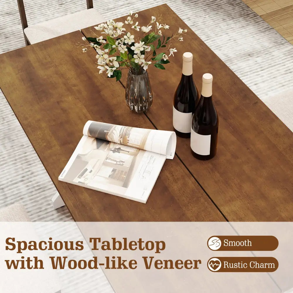 55 Inch Dining Table for 4-6 People Rectangular Kitchen Table with Solid Wood Trestle Base-Walnut - Walnut - Dining