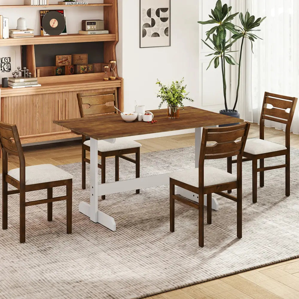 55 Inch Dining Table for 4-6 People Rectangular Kitchen Table with Solid Wood Trestle Base-Walnut - Walnut - Dining