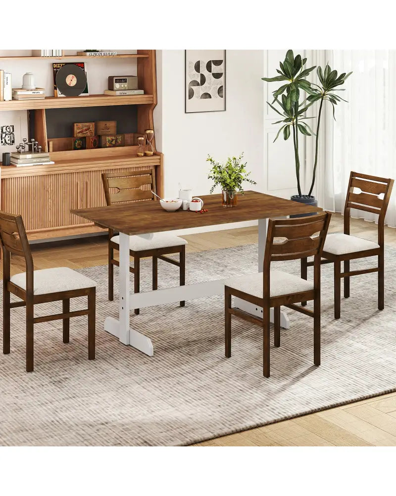 55 Inch Dining Table for 4-6 People Rectangular Kitchen Table with Solid Wood Trestle Base-Walnut - Walnut - Dining