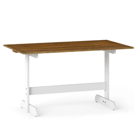 55 Inch Dining Table for 4-6 People Rectangular Kitchen Table with Solid Wood Trestle Base-Walnut Costway