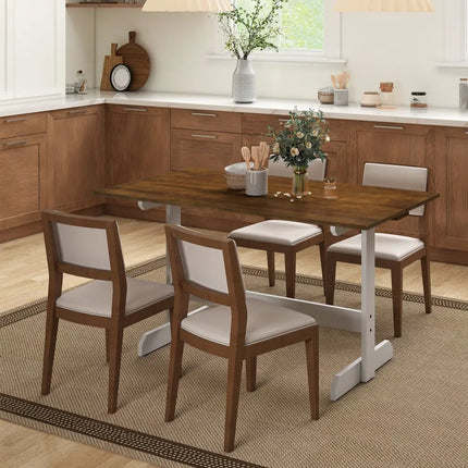 55 Inch Dining Table for 4-6 People Rectangular Kitchen Table with Solid Wood Trestle Base-Walnut Costway