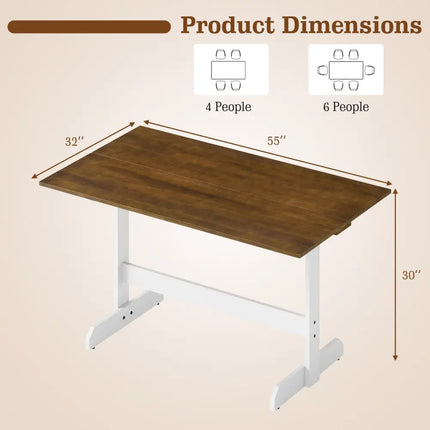 55 Inch Dining Table for 4-6 People Rectangular Kitchen Table with Solid Wood Trestle Base-Walnut Costway