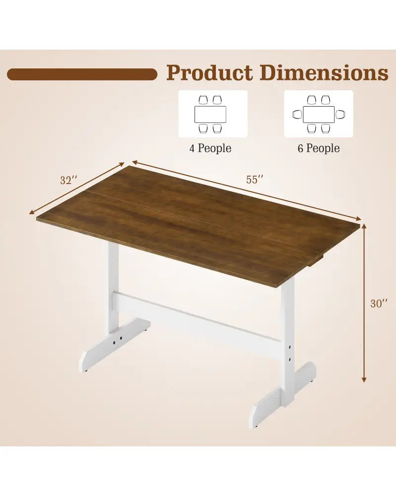 55 Inch Dining Table for 4-6 People Rectangular Kitchen Table with Solid Wood Trestle Base-Walnut - Walnut - Dining