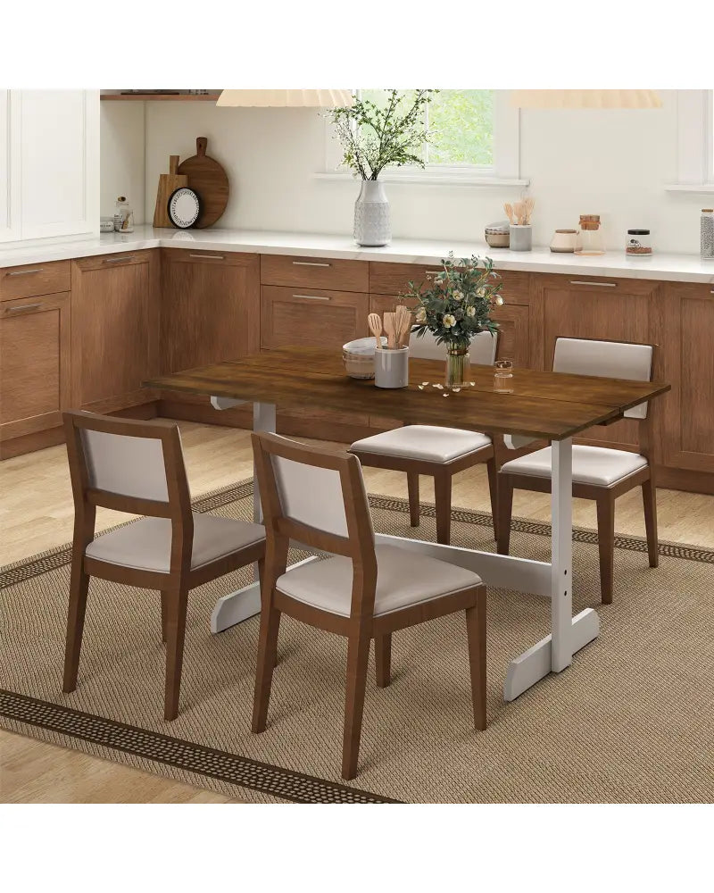 55 Inch Dining Table for 4-6 People Rectangular Kitchen Table with Solid Wood Trestle Base-Walnut - Walnut - Dining