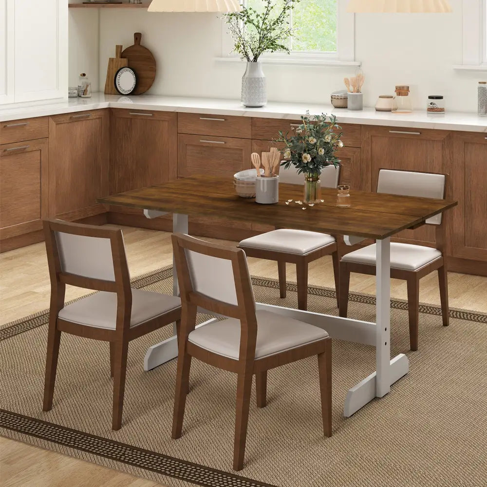 55 Inch Dining Table for 4-6 People Rectangular Kitchen Table with Solid Wood Trestle Base-Walnut - Walnut - Dining